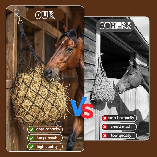 3 Pcs 47" Hay Nets for Horses with Straps & Hooks | Slow Feed Hay Bags for Horses, Hanging Hay Net Feeder, Heavy Duty, For Stall, Fence, Trailer, Goats & Sheep