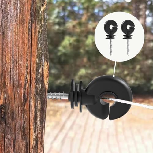 50pk Screw-in Electric Fence Ring Insulators, Wood Post Supplies | UV-Resistant Heavy Duty Plastic; Free Installation Socket Tool; 80% Faster Setup; Fits Polywire Rope Tape; Cattle Horse Sheep