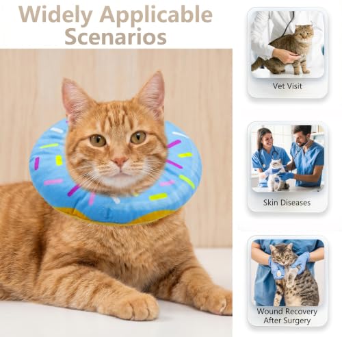 Cat Cone Collar Soft, Adjustable Cat Recovery Cone (Blue, M) | Stop Licking, Cute Kitten Donut Collar After Surgery, Elizabethan Collars for Kittens, Lightweight Cats Neck Cones - color: Blue, size: Medium
