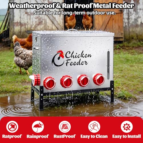 120LB Metal Chicken Feeder, Rat Proof Automatic Large Chicken Feeder with Visible Window &10 Ports, Galvanized No Waste Poultry Feeder for Chickens, Ducks, Geese - size: 120 LBS