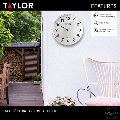 Taylor Indoor Outdoor Metal Wall Clock, Wireless Thermometer with Easy to Read Large Numbers for Patio, Pool, and Indoor Areas, 18-inch - color: Black/White, size: 18 Inch