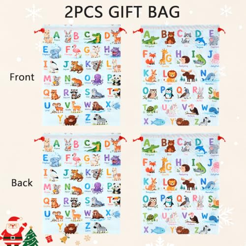 KzgtY Alphabet 2PCS Gift Bags with Drawstring, 16 x 12 Inch Reusable Present Sacks for Christmas,Brithday, Holidays,Parties & Gift Packaging - color: Alphabet