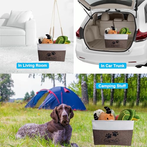 Dog Toy Basket Collapsible Dog Toy Box Foldable Dog Toy Bin for Pet Chew Toys - color: Brown, size: M:15"L x 11"W x 9"H