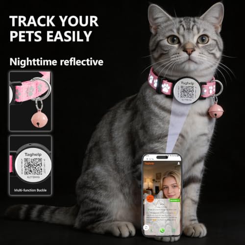 Smart QR Code Cat Collar 2-Pack: Your Cat's Digital Safety Profile, Breakaway Reflective Collar with Instant Email Alert When Scanned (Pink & Purple A) - color: Paw pattern - Pink & Purple