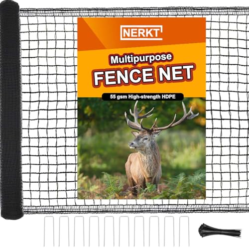 Deer Fence Netting, 55gsm Plastic Temporary Mesh Fencing, 7x50ft | Heavy Duty Black Garden Netting for Bird Deer Dog Chicken Critter, Poultry Snow Fencing, Safety Fence, Reinforced Edge - size: 7 x 50 Feet