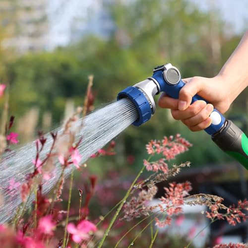 RESTMO Heavy Duty Hose Nozzle, Metal Garden Water Hose Sprayer | 7 Watering Patterns, Easy Thumb Control, On Off Valve, Leak Proof Nozzle Sprayer for Watering Plants, Washing Car & Pet - color: Blue