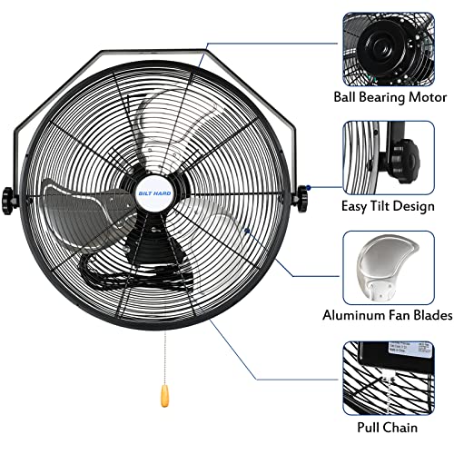 BILT HARD 4600 CFM 20 in. Industrial Wall Mount Fan, 3-Speeds High Velocity Wall Fan with Sealed Motor, Heavy Duty Metal Barn Fans for Garage, Commercial, Greenhouse, Warehouse & Shop Use - size: 20 inch