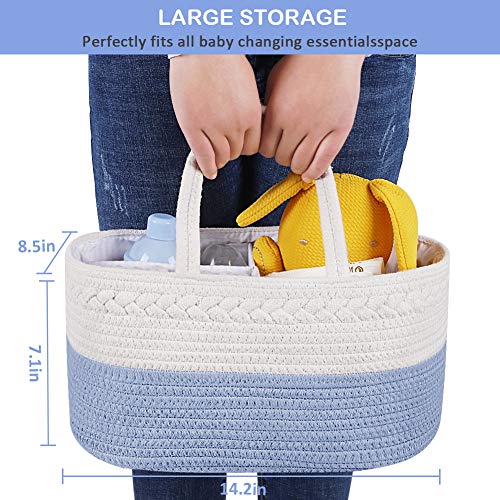ABenkle Diaper Caddy Organizer - Cotton Rope Nursery Storage Basket for Baby Essentials, Boys & Girls Shower Gift, Changing Table Organizer - color: Blue, size: Large