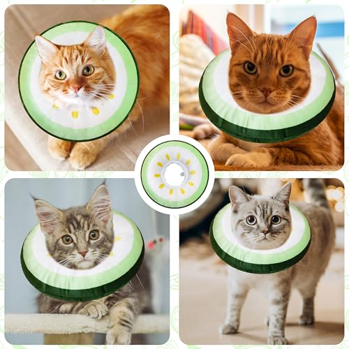 Cat Cone Collar Soft, Adjustable Cat Recovery Cone (Cucumber, L) | Stop Licking, Cute Kitten Donut Collar After Surgery, Elizabethan Collars for Kittens, Lightweight Cats Neck Cones - color: Cucumber, size: Large