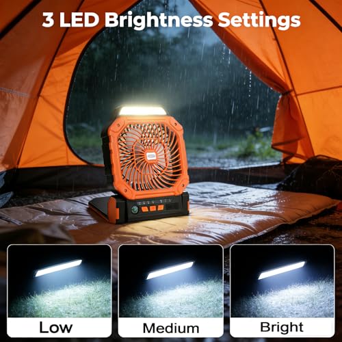Solar Fan, Solar Powered Fan, Solar Fans For Outside ,Camping Fan, With 2 Charging Modes, 4-Speed Wind & 3-Gen Led Light, Portable Rechargeable Ventilador Recargable For Outdoor Travel & Home(Orange)