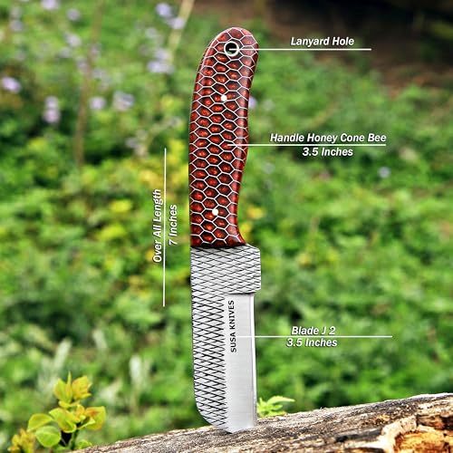 Custom Handmade 7'' fixed blade hoof rasp knife/Cow boy knife/Bull cutter Cowboy knives with pancake leather sheath (COOPER CONE) - color: COOPER CONE