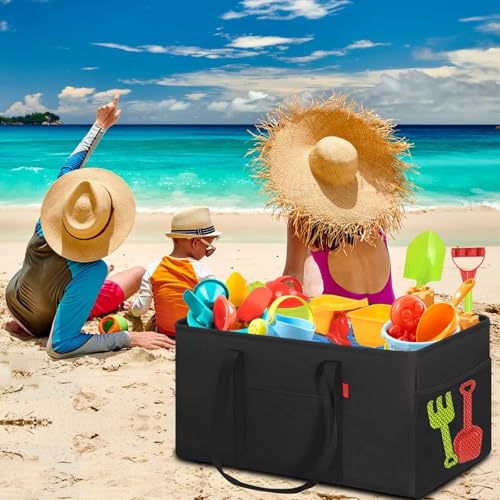 LHZK Standing Extra Large Utility Tote Bag with Metal Wire Frame and the Sides Rinforced, Extra Large Tote Bag with Handle, Reusable Grocery Bags Foldable, Beach Bag, Car Tote (Black, 26''x15''x13'') - color: Black, size: 26''x15''x13''-1 Pack