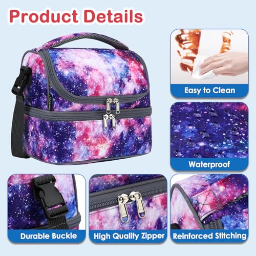 FlowFly Double Decker Cooler Insulated Lunch Bag Large Tote for Boys, Girls, Men, Women, With Adjustable Strap,Galaxy - color: Galaxy