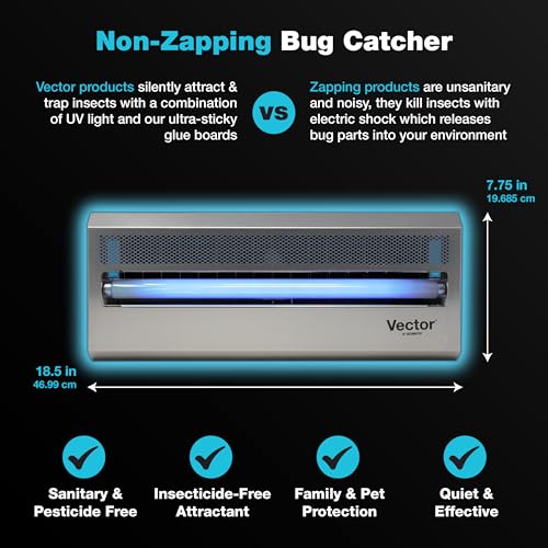 Catchmaster Vector 15 Silver Wall-Mounted UV Fly Light Trap - 800 sq. ft. Catch Zone, Fly Trap for Bar & Food Storage Areas and Retail & Office Spaces, Electric UV Lamp Insect & Mosquito Killer - style: 15W Silver