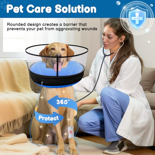 Dog Donut Collar, 2-in-1 Inflatable Dog Collars for After Surgery to Stop Licking Wounds, Patented Protective Donut Cone with High Shield for Small and Medium Pets (Blue, M) | Soft Recovery Cone Collar, Rigid & Higher Shield for Pets, Stop Licking Wounds,