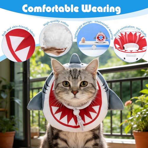 Cat Cone Collar Soft, Cat Recovery E Collar After Surgery to Stop Licking, Adjustable Waterproof Neck Elizabethan Pet Kitten Puppy Donut Pillow for Cats Wound Healing, Shark - color: Shark, size: Small(5-9.5in)