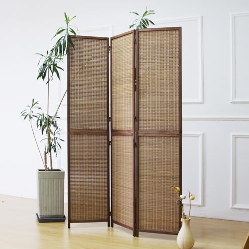 3 Panel Detachable Room Divider, 5.6 ft Tall Two in One Bamboo Privacy Screen (Converts into 2 Low Dividers), Folding Panel Divider for Room Separation, Natural Brown (67" H x 46" W) - color: Brown, size: 3 Panel