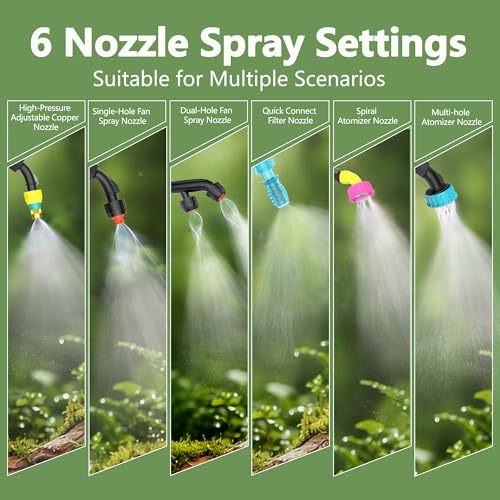 Battery Powered Sprayer 2 Gallon Electric Garden Sprayer for Plants & Weeds | Spray plants, tackle weeds & patios. USB-C rechargeable, 6 nozzles, stainless steel wand for all outdoor tasks. - color: GREEN
