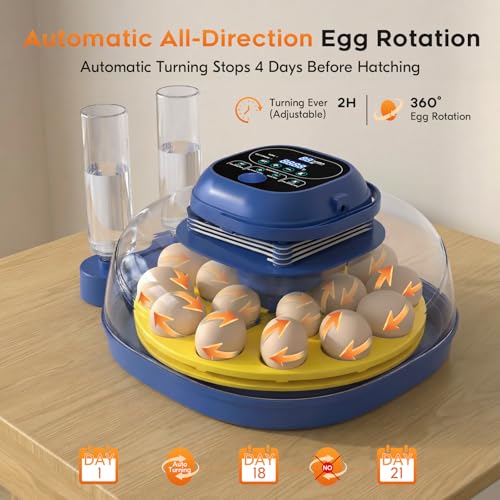 18 Egg Incubator for Hatching Eggs with Automatic Turning, Digital Temperature & Humidity Control, Built-in Egg Candler & Auto Water Refill, 360° Clear View for Chicken