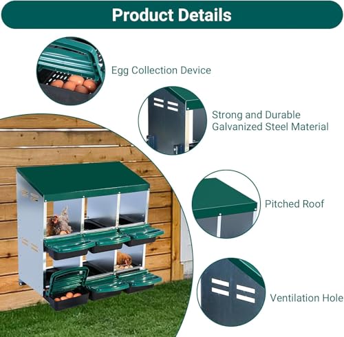 Chicken Nesting Boxes,6 Compartment Nesting Boxes for Laying Eggs,Wall Mount Poultry Roll Away Chicken Laying Boxes,Easy Egg Collection,Cleanable Pull Out Hen Roosting Boxes