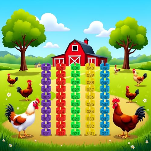 50Pcs Colorful Chicken Identification Band, Poultry Identification Band, Chicken Leg Bands, Clip-onn Band Tags Numbered Leg Rings, Poultry ID Band, Animal Identification Bands for Poultry Chicken
