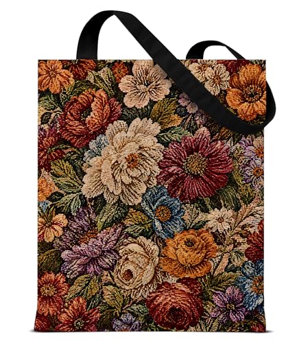 Aesthetic Floral Canvas Tote Bag - Reusable Shoulder Tote Bag for Women Lady Casual Vacation, Shopping, Work, Gym - color: Botanical01