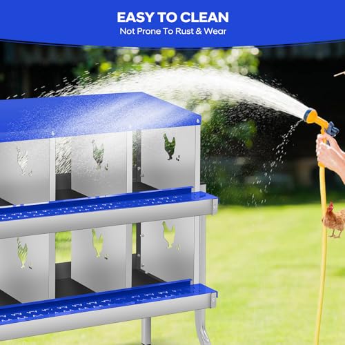 Chicken Nesting Box with Bracket Legs, 6 Compartment Nesting Boxes for Chickens, Chicken Laying Boxes to Protect Eggs, Easy to Clean & Install - color: Blue-6