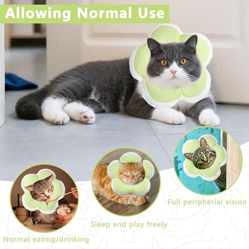 Cat Cone Collar Soft, Floral Recovery Cone,Green, Medium | Waterproof, Cats Cones to Stop Licking After Surgery, Adjustable Soft Elizabeth Cats Collars , Wound Healing, Flower Shape - color: Green, size: Medium