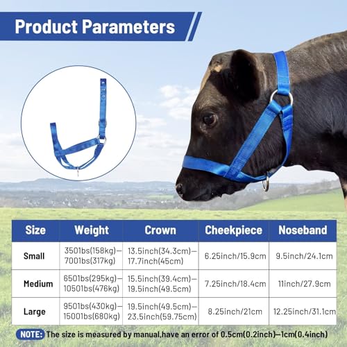 Cow Halter Cattle Halters Calf Halter with Leading Rope，Adjustable Nylon Livestock Cattle Halter，for Miniature Horse Donkey Goat Foal (Green, Large) - color: Green, size: Large