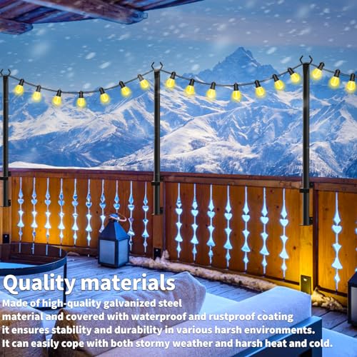 LETIANPAI 6 Pack String Light Poles,5 Ft Metal Poles with Fence Bracket for Outdoor String Lights,Outdoor Light Poles with Fork,Poles/Post/Stand for Outside - size: 6 Pack 5FT