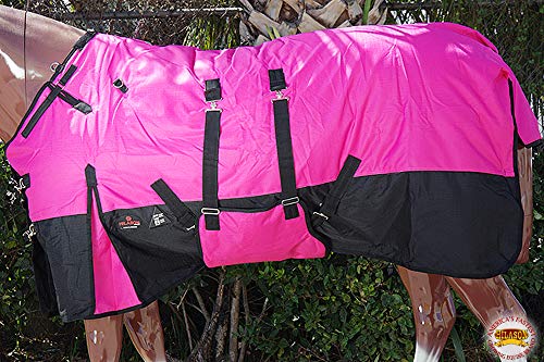HILASON 1200D Winter Waterproof Poly Horse Blanket Belly Wrap | Turnout Blankets for Horses - color: Pink Black, size: 84 In