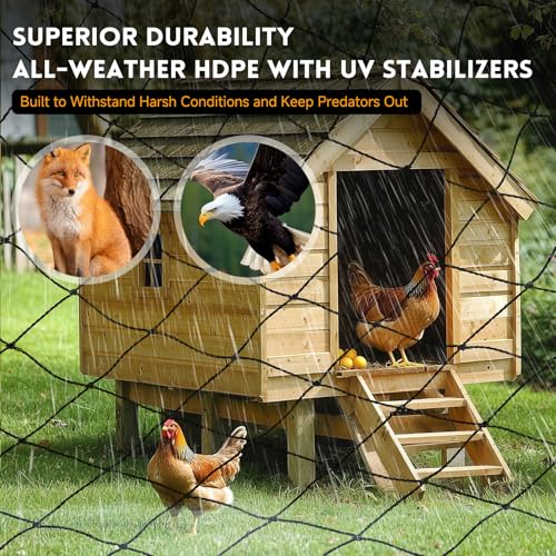 Heavy Duty Aviary Netting 25x50 ft, 1" Mesh Reinforced HDPE Poultry Netting, Anti-Tangle Bird Netting for Chicken Coop, Hawk Deterrent for Chickens, Garden & Crop Protection - style: 25' x 50' - 1"