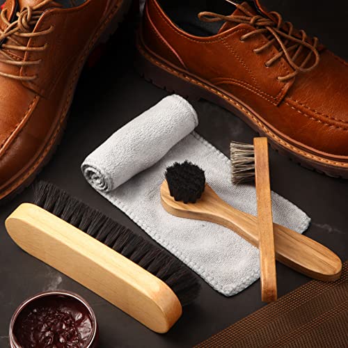 4 Pcs Horsehair Shine Shoes Brush Kit Polish Dauber Applicators Cleaning Leather Shoes Boots Care Brushes Suede Cleaner Brush with Microfiber Shoe Cloth(4 Pcs Style B) - style: 4 Pcs Style B