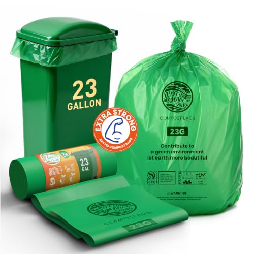 Compostable Trash Bags 23 gallon Large Garbage Bags,20 Count, Fits13-25 gallon trash can, Extra Strong and Durable,Compostable Lawn & Leaf Yard Waste bags,ASTM D6400,Bpi &OK compost HOME certified - color: 23G-20count