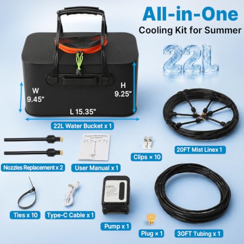 Bluepro 50FT Portable Misting System,Outdoor Water Cooling Mister with Pump