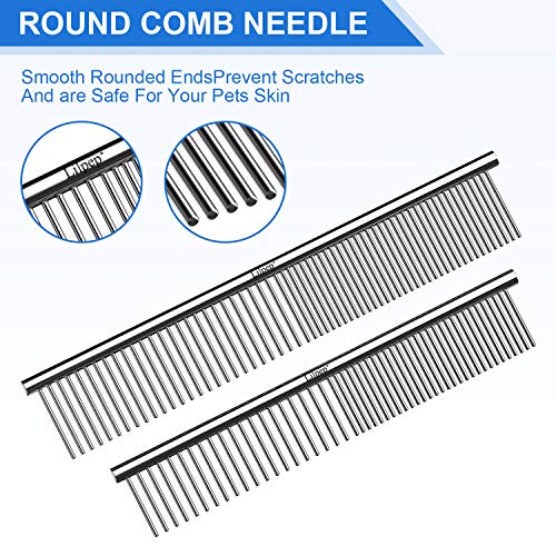 Lilpep 2PCS Stainless Steel Metal Dog Comb, For Removing Tangled Mats And Massaging Pet Combs, Professional Pet Grooming Tools