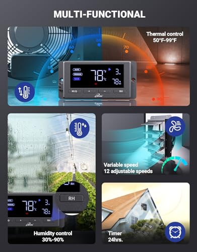 iLIVING 14" Wall Mounted Shutter Exhaust Fan, Automatic Shutter, Temperature and Humidity Controls with Variable Speed, 1200 CFM at 1600 RPM DC Motor - size: 14-inch