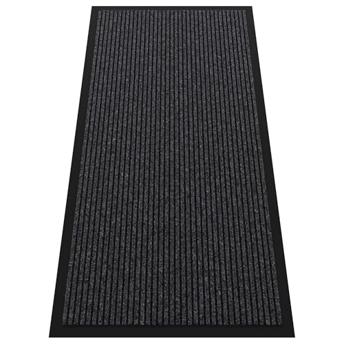Front Door Mat Outside Entrance, Dirt Trapper Doormat 48" x 24" | Non Slip Indoor Outdoor Welcome Mat for Entryway, Absorbent Commercial Floor Mat for High Traffic Area, All Weather, Grey - color: Dark Grey Striped, size: 2' x 4' (Rectangular)