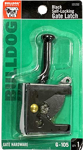 2 Set BullDog Hardware Self-Locking Gate Latch - Post Mount Automatic Gravity Lever for Wood Fence Gate Latches - Black Finish Steel