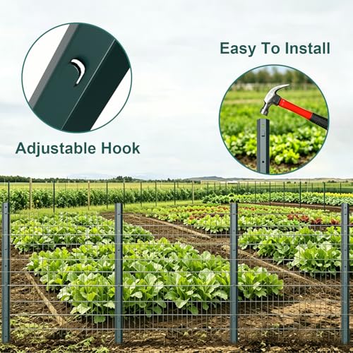 3FT Metal Fence Post, 5 Pack Heavy Duty Garden Fence Posts T Post, No Dig U-Post for Garden, Yard, Patio Fencing - size: 3FT-5PCS Integral