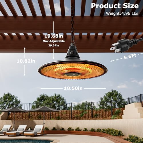 Ceiling Electric Outdoor Heater Wall-Mounted Hanging Patio 1500W Infrared Carbon Fiber Tube Heating Wall Heater for Gazebo, Balcony, Brown