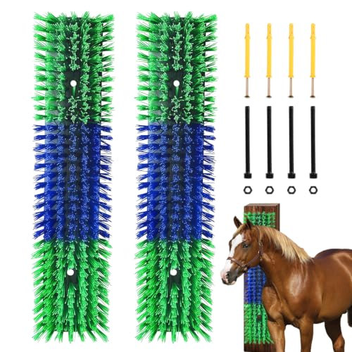 Livestock Scratch Brush for Cattle, Horses, Goats, Cow, Durable Scratching Brush, Massage Grooming Tool for Healthy Coat, Relieves Itching, Easy Install on Fence Posts(2pcs, Green) - color: Green, size: 2Pcs