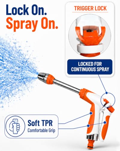 High Pressure Hose Nozzle with Soap Dispenser for Garden Hose | With Adjustable Spray Patterns,3.3 Oz Soap Bottle,Stainless Steel And TRR,For Car Wash, Fit 1/2" and 3/4" Hose