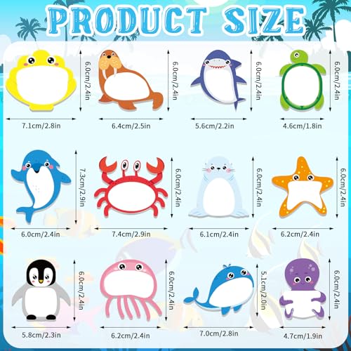 Yinder 24 Pads Kids Sticky Notes, Ocean Animal Cartoon Memo Pads | Cute Kawaii Shark Turtle Designs, Fun for School Reminders, Back to School Supplies, Party Favors, Classroom Gifts - style: Ocean Animals