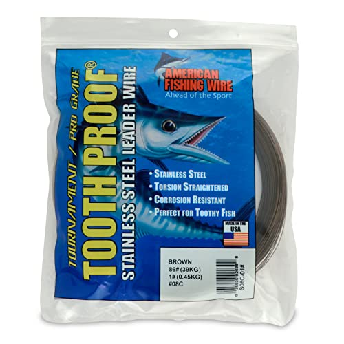 AFW Tooth Proof Fishing Line - Single Strand | High-Strength Stainless Steel Tooth Proof Fishing Line Single Strand Leader Wire Versatile Applications 360 lb test USA Made - color: Camo, style: #8, 86 Lb Test, 1 Lb