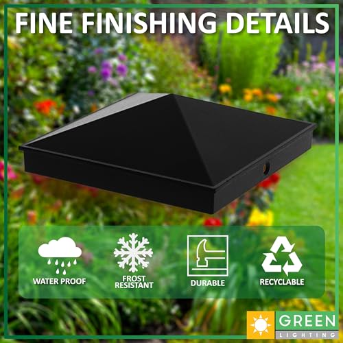 GreenLighting 4x4 Aluminum Pyramid Post Cap Cover (Black 8 Pack) Fits 4x4 Nominal Wood (True 3.5 x 3.5) Powder Coated Matte Outdoor Post Caps Cover, Fence Wood Post, Decking, Waterproof - color: Black 4x4, size: 8 Pack