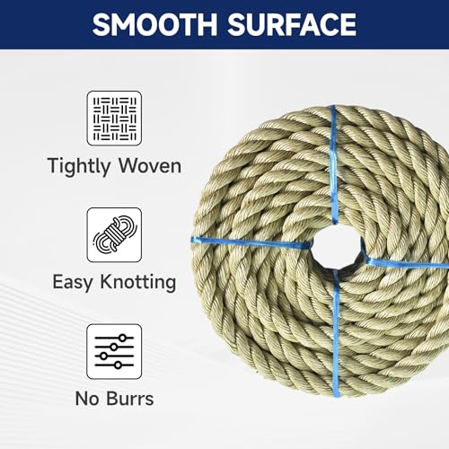 100 feet Twisted ProManila - UnManila Rope, Three Strand Twisted Rope with 3/4 Inch Diameter for Decor, Crafts, Sporting, and Landscaping - size: 3/4in*100ft