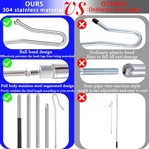 Goat Sheep Catcher Hook, 304 Stainless Steel Sheep Leg Hook, Length Can Be Adjusted Freely 44"48"59"63"75" Goat Grabber Tools, Shepherd Sheep Crook, Grab Them Simply and Quickly (Iron Ball)