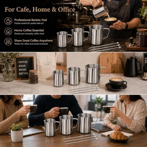 Milk Frothing Pitcher 20oz Standard 304 Stainless Steel Espresso Accessory | Dual inner outer scale marks, fits home barista latte art making & small café coffee milk frothing use - size: 20OZ
