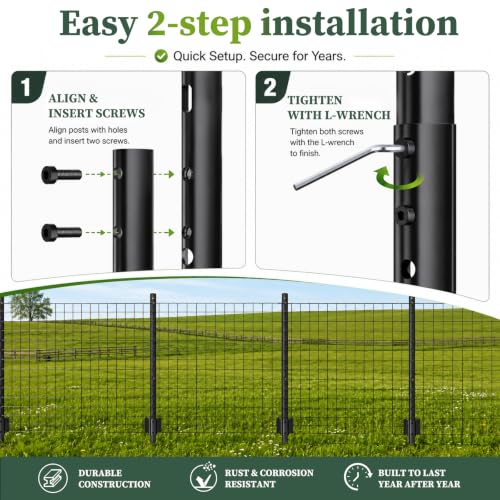 Metal Fence Posts 6 FT Black (Pack of 10) – Heavy Duty U Post for Wire Fencing, Rustproof Powder-Coated Steel Fence Stakes, No-Dig Fence Posts for Farm, Orchard, Yard & Temporary Fencing - color: Black, size: 6FT-10P